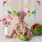 Glitter Tropical Happy Birthday Banner Luau Hawaiian Cake Toppers Flamingo Flower for Summer Birthday Party Decorations Theme